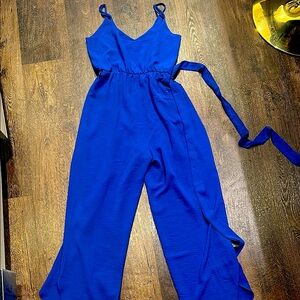 Elegant Blue Women's Jumpsuit Crop side slits